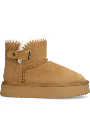 Manfield Dames - Beige suède snowboots met wol