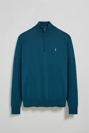 Polo Club® Dzianinowy sweter na zamek b?yskawiczny w kolorze zielonkawo-niebieskim z wyszywanym logo Rigby Go
