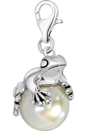 quiges – Charm – Hanger - 3D Kikker op Parel - Verzilverd - karabijnslot - geschikt - voor - Bedelarmband - QHC055