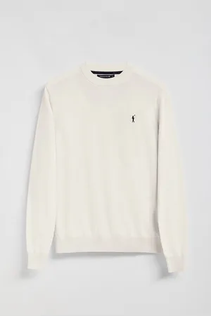Polo Club® Gebreide gebroken witte trui met ronde hals en geborduurd Rigby Go-logo