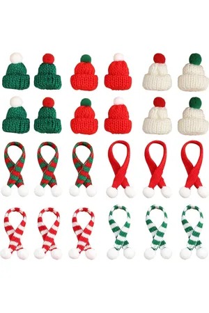 Merkloos 24 Stuks Mini Santa Hat en Mini Scarf Set - Lollipop Hat Bottle Cloth Decoration Hat Mini Hat with Scarf for Table Decoration Snowman Decoration - Christmas Multicolor L Multicolour