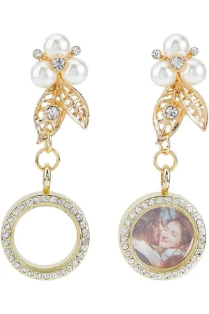 Merkloos 2 Stks Memorial Revers Pin Goud Ronde Foto Medaillon Hanger Pin Broche Legering Strass Medaillon Hangers voor Engagement Decor