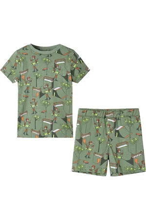vidaXL Kinderpyjama korte mouwen - 140 - Lichtkaki - Tijgerprint