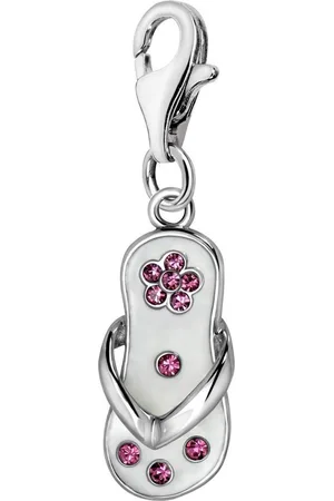 quiges – Charm – Hanger - Slipper met Zirkonia Roze - Verzilverd - karabijnslot - geschikt - voor - Bedelarmband - QHC030