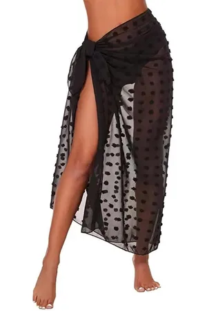 Merkloos Strandrok Sarong voor Strand Bikini Mouwloos Cover Up Badpak Pareo Sexy Badmode Bikini Cover Up Jurk Beachwear Wrap Borduurwerk Zwart 38