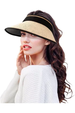 Merkloos Wide Brim Sun Hat Adjustable Visor Ponytail Beach Hat Sun Protection Outdoor Beige M Beige