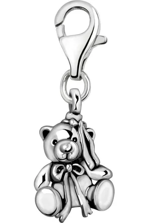 quiges – Charm – Hanger - 3D Teddybeer - Verzilverd - karabijnslot - geschikt - voor - Bedelarmband - QHC065