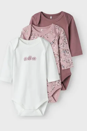 NAME IT Grape Flower Body Met Lange Mouwen 3 Eenheden Wit,Roze 18 Months Meisje