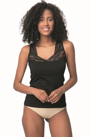 Merkloos 2 pack-Katoen Onderhemd Voor Dames-Zwart-XL