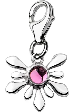quiges – 925 - Zilver – Charm - Bedel - Hanger - Bloem met Roze Steen - met – sterling - zilver - karabijnslot - geschikt - voor -Bedelarmband HC003