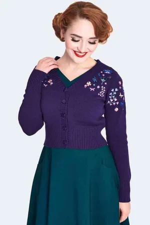 Voodoo Vixen Floral and Butterfly Embroidered Cardigan - L