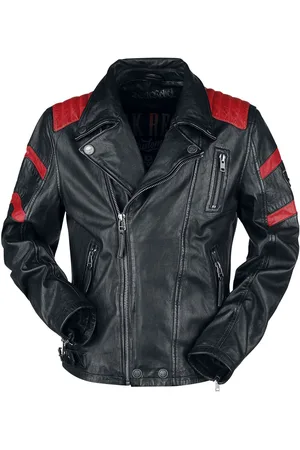Rock Rebel Zwart leren jack met rode details Mannen - 5XL