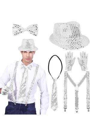 Merkloos Glitteraccessoires voor heren - Set van 6 met pailletten bretels en vlinderdas - - Durchschnittsgröße