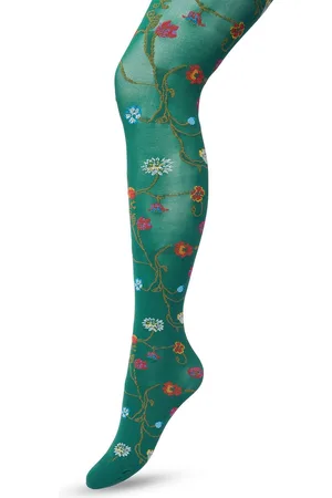 Bonnie Doon Bloemen Panty 80 Denier Donker Groen Dames maat L/XL - Bloemen Print - Gladde Naden - Maximaal Draagcomfort - Floral Tights - Chique Panty - Feestelijk - Gebloemd - Kleurrijk - Bloemenprint - Donkergroen - - BP221906.380