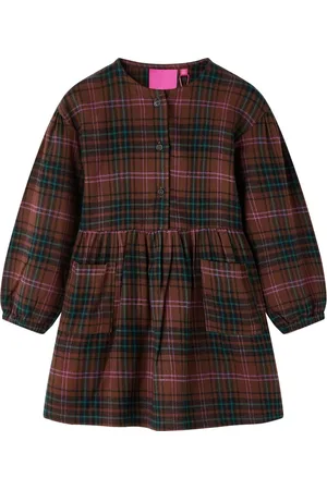 vidaXL Kinderjurk Lange Mouwen 104 Cognac - 100% Katoen