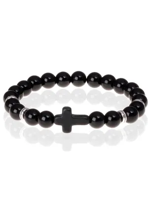 Memphis Zwarte kralen armband Onyx met Kruis