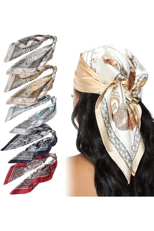 Merkloos Bandana hoofddoek voor dames gladde zijden sjaal voor dames hijab sjaals 5 stuks vierkante sjaal zijden haarsieraad (60 x 60 cm) Meerkleurig 60.