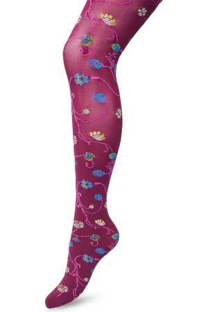Bonnie Doon Bloemen Panty 80 Denier Roze/Paars Dames maat S/M - Bloemen Print - Gladde Naden - Maximaal Draagcomfort - Floral Tights - Chique Panty - Feestelijk - Gebloemd - Kleurrijk - Bloemenprint - - BP221906.192