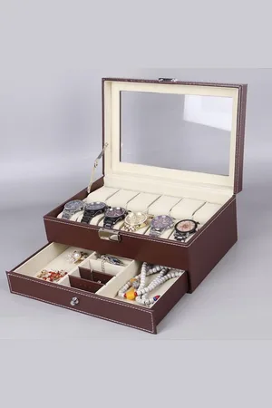 Merkloos Luxe 12 Vakken Dubbele Laden Horloge Doos Pu Lederen Horloge Opslag Bescherm Doos Organiseert Horloges Voor Vrouwen Mannen Horloge Sieraden Perfect Cadeau