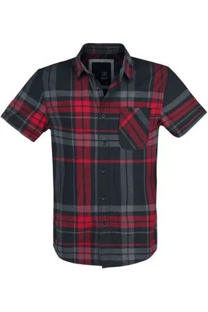 Brandit Mike Checkshirt Shirt met korte mouwen zwart-antraciet-rood 4XL Katoen Heren - Basics