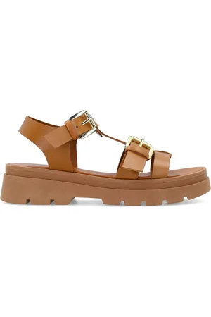 Sacha Dames - leren plateau sandalen met goudkleurige buckles