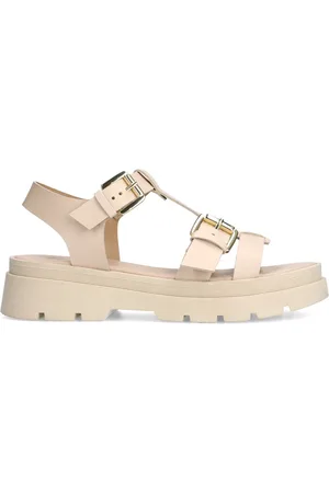 Sacha Dames - leren plateau sandalen met goudkleurige buckles
