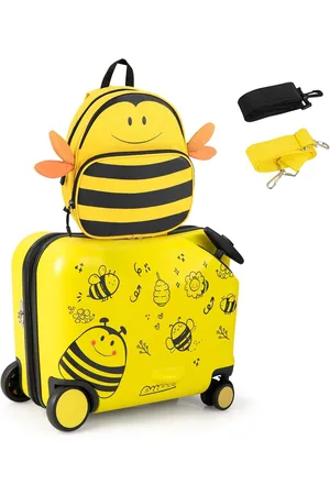 Merkloos Kinderkoffer en Rugzak Set voor Kinderen - 47 cm Kinderbagage met Waterdichte Hardcase - Kindertrolley met Wielen en Draagriem
