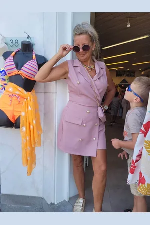 Merkloos Mooie exclusieve jumpsuit jurk met bijpassende handtas - LILA - TU