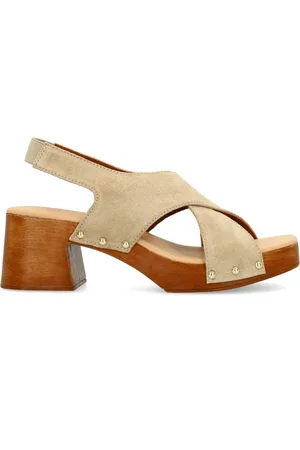 Sacha Dames - suède sandalen met houten hak