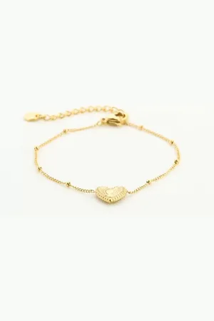 MICHELLE Minimalistische armband met hartje - - Gouden armband - 16 + 3 cm - Stainless Steel armband dames (verkleurt niet!) - - Bracelet - Kerst armband - Kerst - Party - Cadeau - Sinterklaas - Moederdag - Valentijn