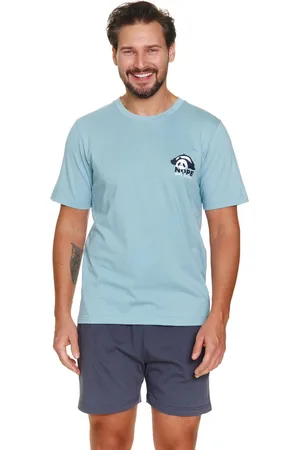Doctor Nap Katoenen Pyjama Heren Volwassenen Korte Mouw Korte Broek Shortama Ice Blue PMB.7232 S