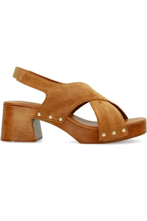 Sacha Dames - suède sandalen met houten hak