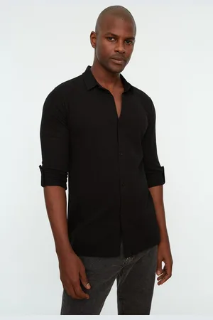 Trendyol Zwart Gebreid Piqué Casual Overhemd Met Slim-Fit Overhemdkraag En Epauletten Tmnss22Go0051