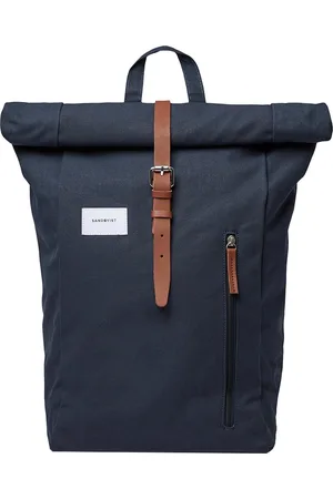 Sandqvist Dante Backpack navy with cognac brown leather