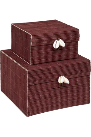 ATMOSPHERA Opbergdoos Tropi set van 2 - Bamboe - Opberger - Doosje - Juwelendoos - Bordeaux