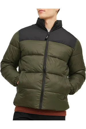 Merkloos JACK AND JONES Heren Toby Puffer Jack jas donker khaki zwart XL