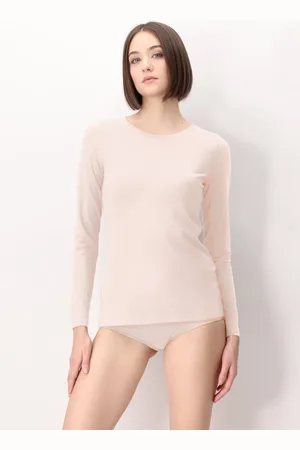 Oroblu Dames Perfect Line Cotton T-Shirt Long Sleeve Sand