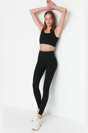 Trendyol Marineblauw Naadloos/Naadloos Contrast Kleur Detail Lange Sportlegging Twoaw23Ty00030