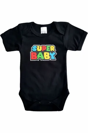 Merkloos Zwarte romper met "Super baby" - maat 68 - babyshower, zwanger, cadeautje, kraamcadeau, grappig, geschenk, baby, tekst, bodieke, gamen