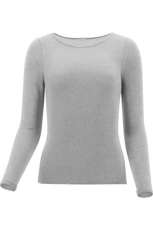 Oroblu Dames Perfect Line Cashmere T-Shirt Long Sleeve Grey Melange