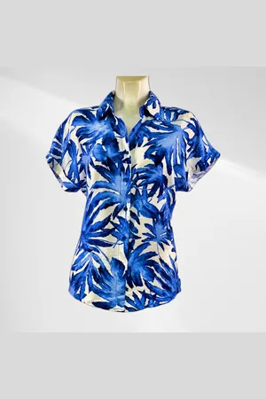 Merkloos Suzzy Emilly - Blauw/Wit Blousje met Korte Mouwen - Luchtig & Comfortabel - in 3 maten beschikbaar