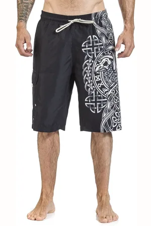 EMP Zwarte zwemshort met ravenprint in Keltische stijl Mannen - S
