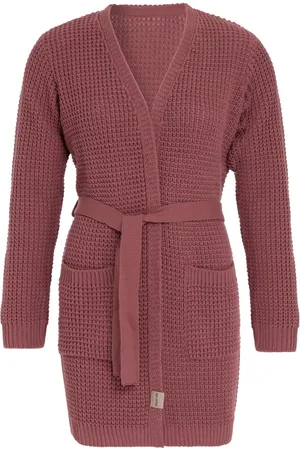 Knit Factory Robin Gebreide Dames Vest - Grof gebreide cardigan - Rood Damesvest - Middellang vest reikend tot boven de knie - - 40/42 - Met steekzakken