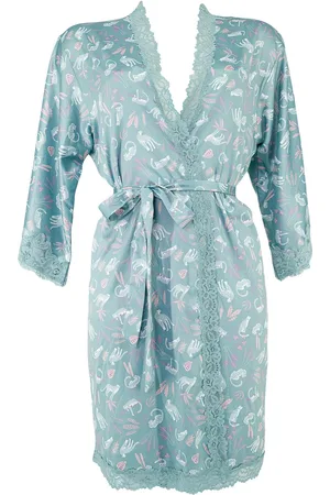 Guy de France Kimono celadon - satijn bedrukt - L