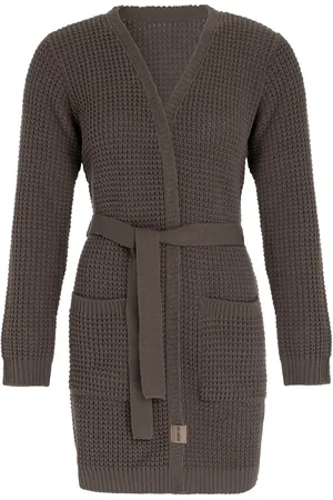Knit Factory Robin Gebreide Dames Vest - Grof gebreide cardigan - Bruin Damesvest - Middellang vest reikend tot boven de knie - - 36/38 - Met steekzakken