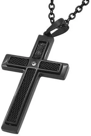 Amanto Ketting Amy Black - 316L Staal PVD - Kruis - 28x50mm - 60cm