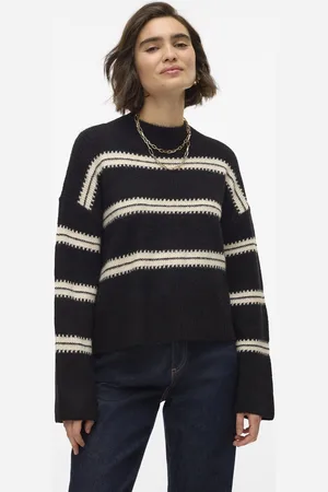 VERO MODA Trui Vmdazzle Ls Highneck Pullover Ga Bo 10310850 Black/w.birch Dames
