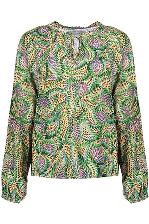 Geisha Blouse Smock Top Met Pofmouwen En Print 33665 20 Green/purple Combi Dames