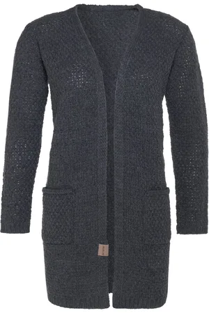 Knit Factory Luna Gebreid Vest - Gebreide dames cardigan - Middellang vest reikend tot boven de knie - Donkergrijs damesvest gemaakt uit 30% wol en 70% acryl - 40/42 - Met steekzakken
