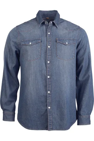 Kariban Heren Lange Mouw Casual Denim Shirt